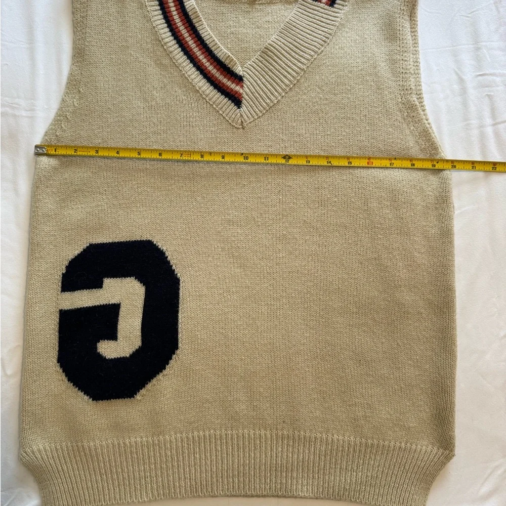 Varsity Style Sweater Vest Cream Knit Preppy Academia Vibes - Picture 5 of 6